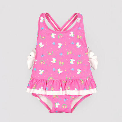 Maillot de bain bébé fille avec volants et nœuds, imprimé licorne