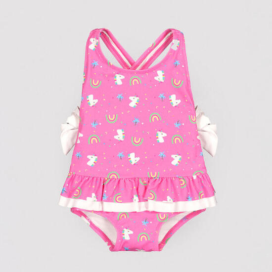 Maillot de bain bébé fille avec volants et nœuds, imprimé licorne