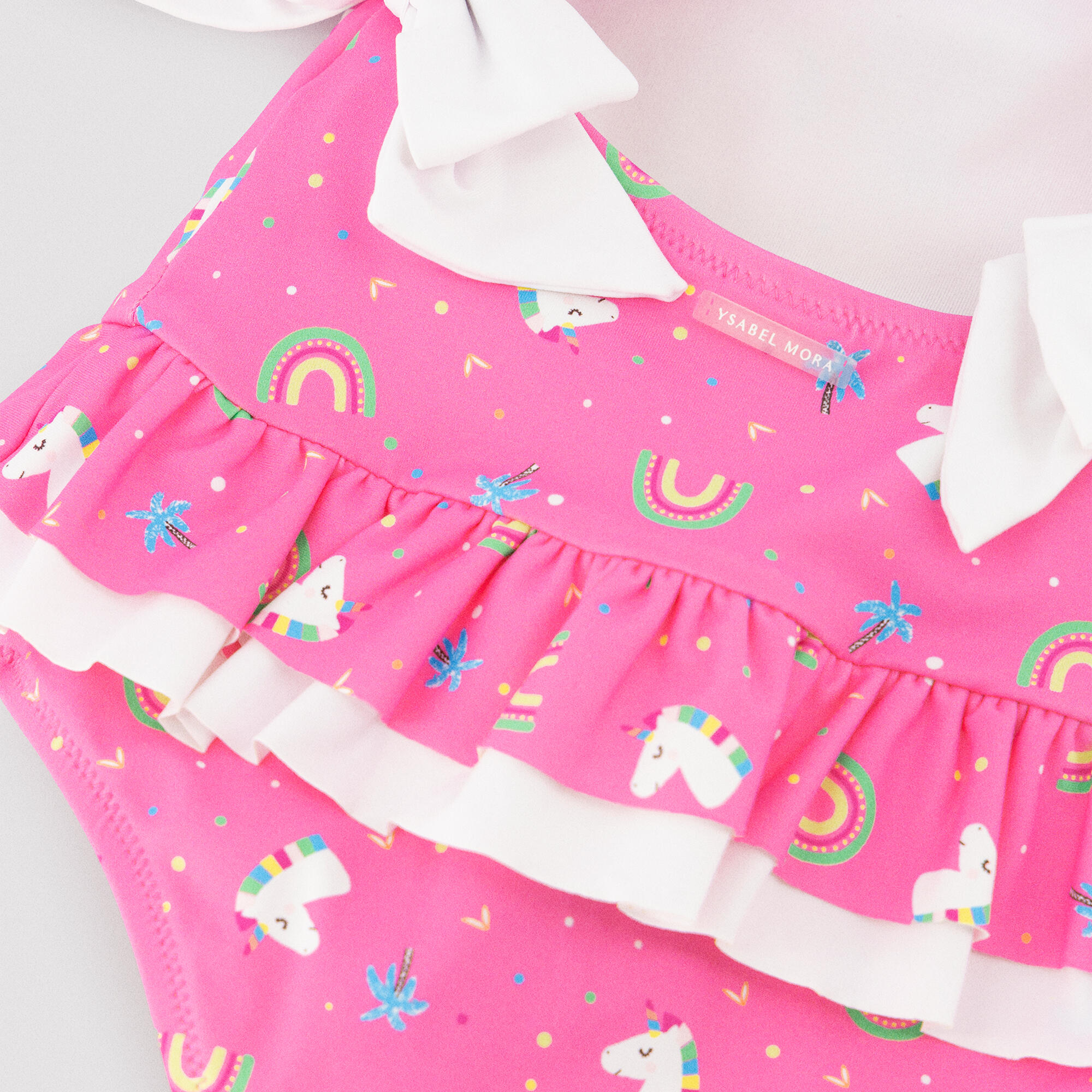 Maillot de bain bébé fille avec volants et nœuds, imprimé licorne 3/3