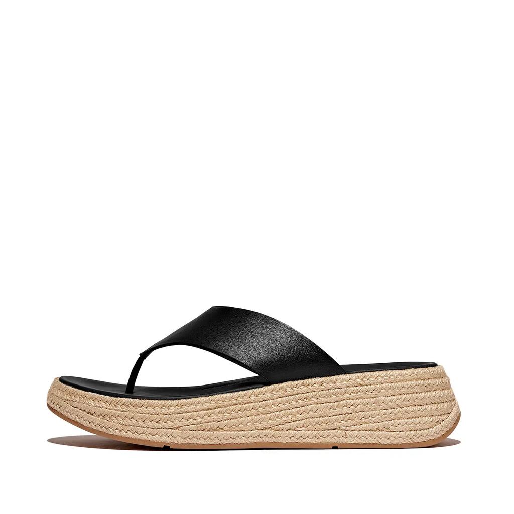 FitFlop F-Mode Espadrille Leather Flatform T/Post Sandals