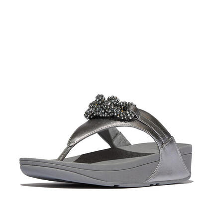 FITFLOP FitFlop Lulu Beaded-Chain Leather Toe-Post Sandals ZILVERGROEN 36