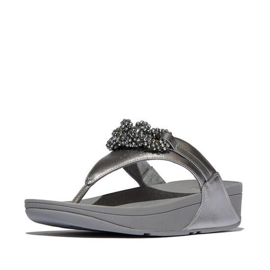 FITFLOP FitFlop Lulu Beaded-Chain Leather Toe-Post Sandals ZILVERGROEN 36