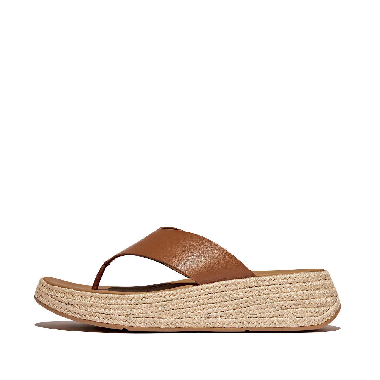 FitFlop F-Mode Espadrille Leather Flatform T/Post Sandals  DIEPBRUIN 41 6/7