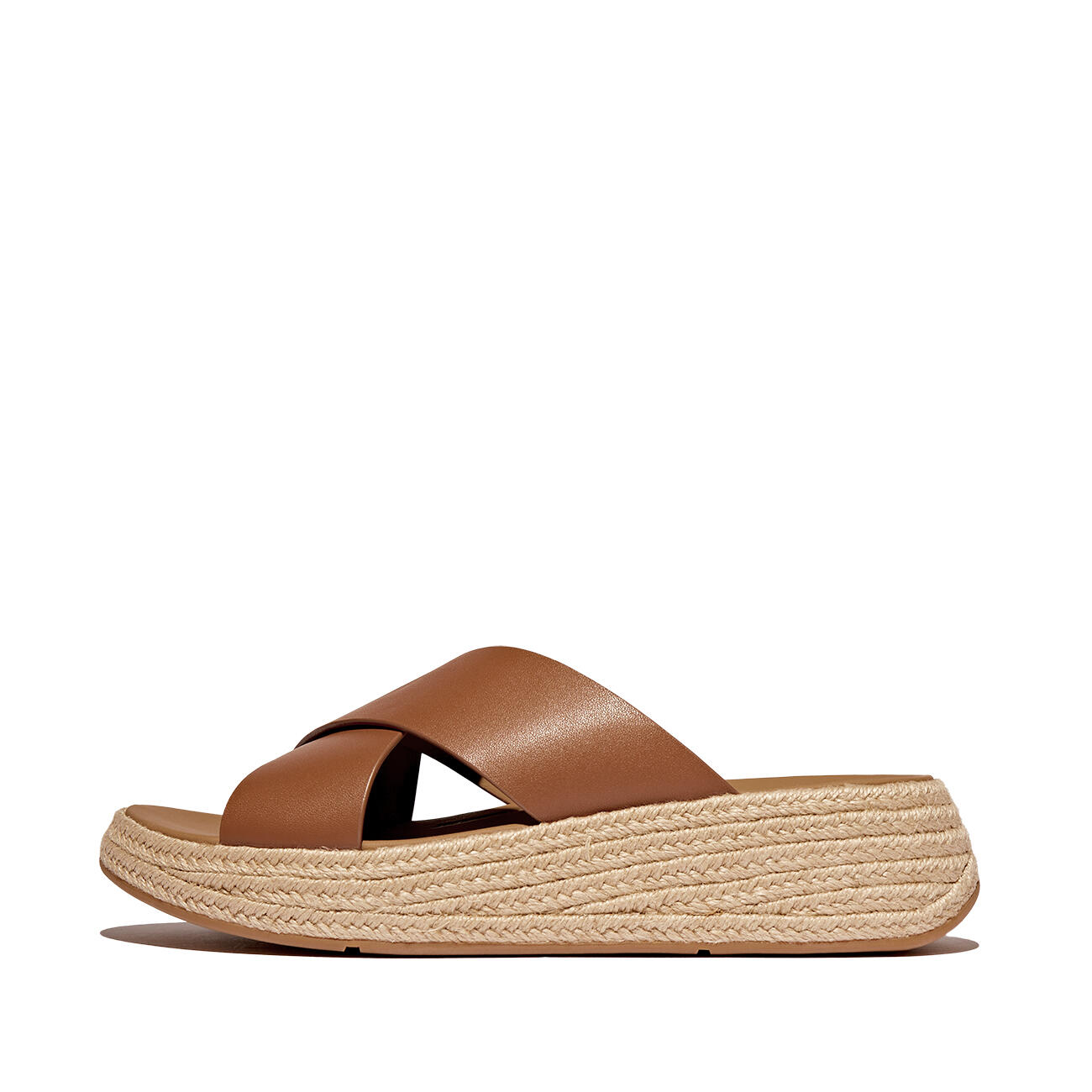 FITFLOP FitFlop F-Mode Espadrille Leather Flatform Cross Slides  DIEPBRUIN 42 3/7