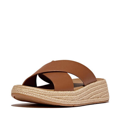 Fitflop fitflop f-mode espadrille leather flatform cross slides diepbruin 42