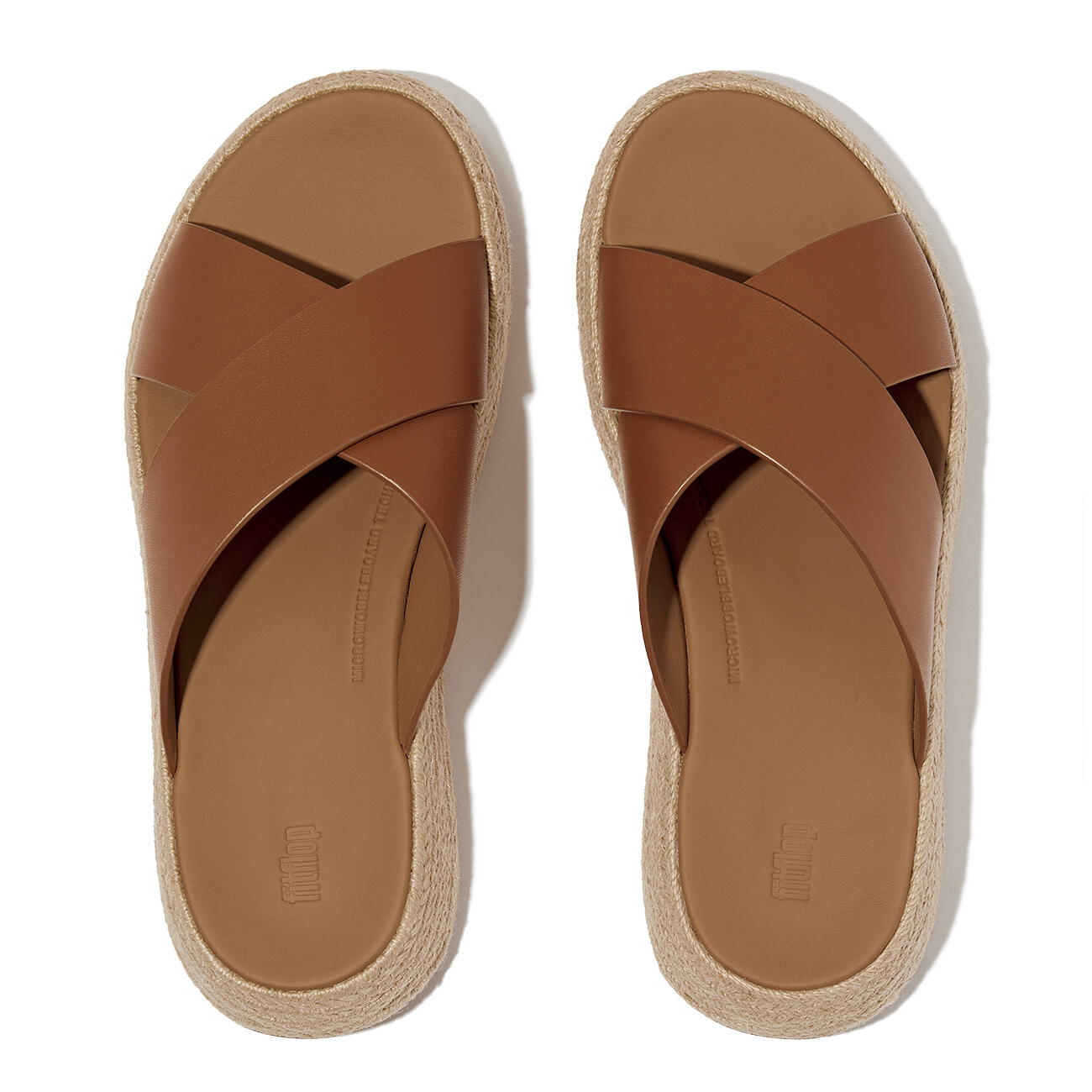 FITFLOP FitFlop F-Mode Espadrille Leather Flatform Cross Slides  DIEPBRUIN 42 5/7