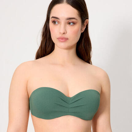 Top bikini bandeau micropiqué verde botella copa C