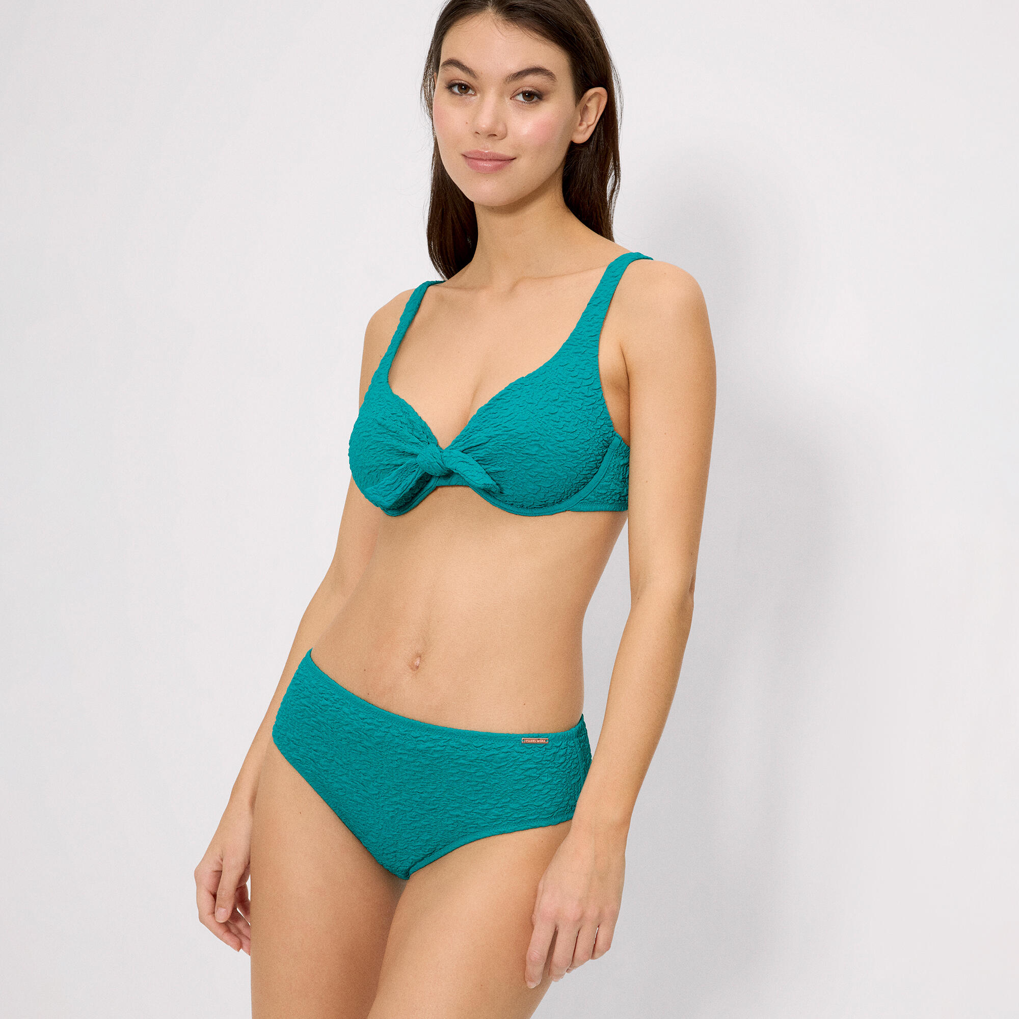 Culotte de bikini midi texturée turquoise 3/4