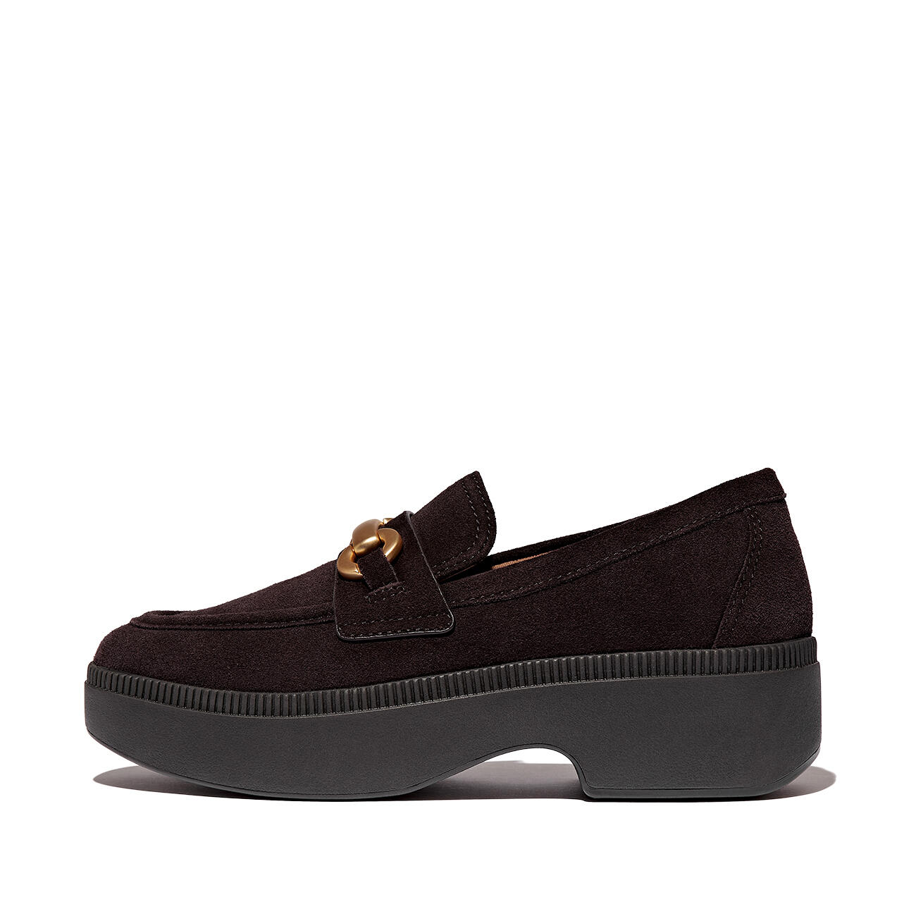 FITFLOP FitFlop F-Luma Chunky-Snaffle Suede Demi-Wedge Loafers  CHOCOLADEBRUIN 3/7