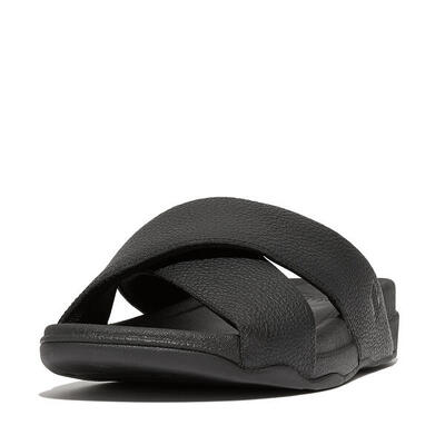 Fitflop fitflop surfer mens tumbled-leather cross slides chocoladebruin 44