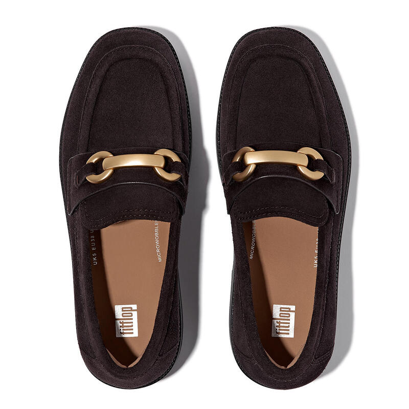 FITFLOP FitFlop F-Luma Chunky-Snaffle Suede Demi-Wedge Loafers  CHOCOLADEBRUIN