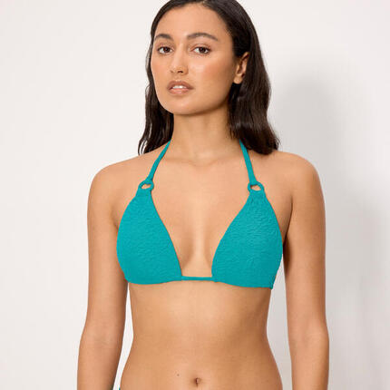 Haut de bikini triangle push-up turquoise texturé, bonnet B