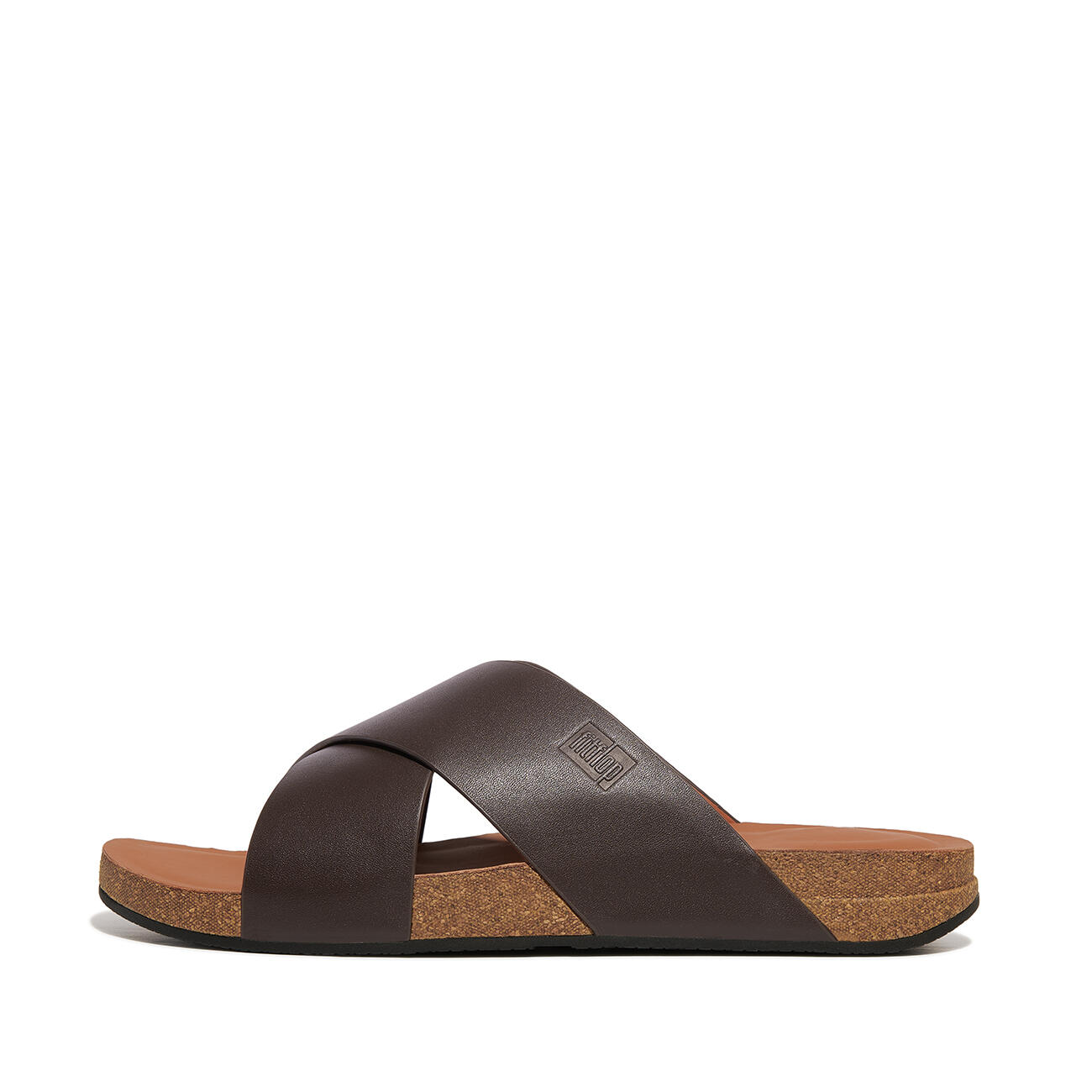 FITFLOP FitFlop Iqushion Men'S Leather Cross Slides  CHOCOLADEBRUIN 44 3/7