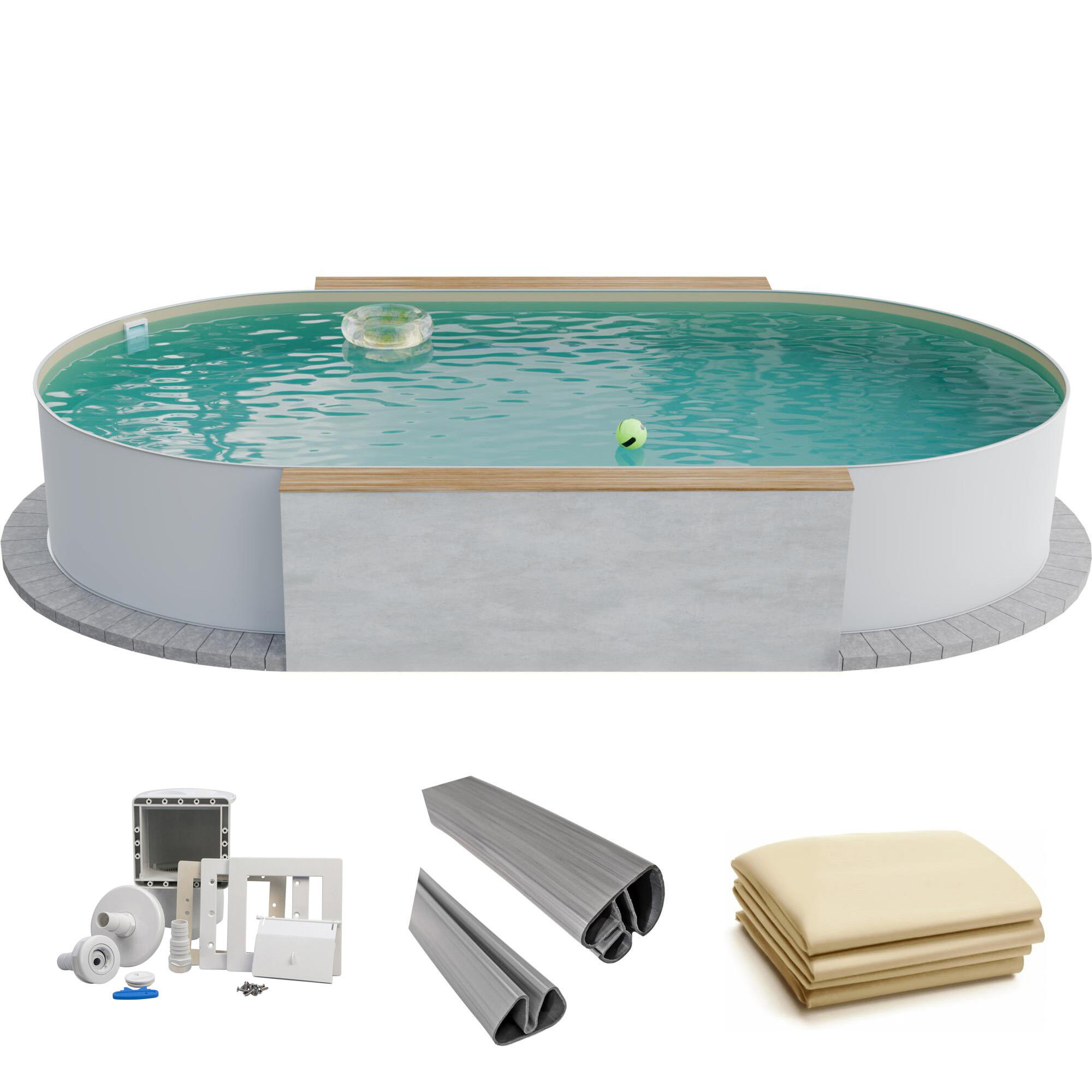 Fresh-Pool Profi Stahlwandpool Set oval, 700x350x150 cm, Stahl 0,8 mm
weiß, Foli 1/7