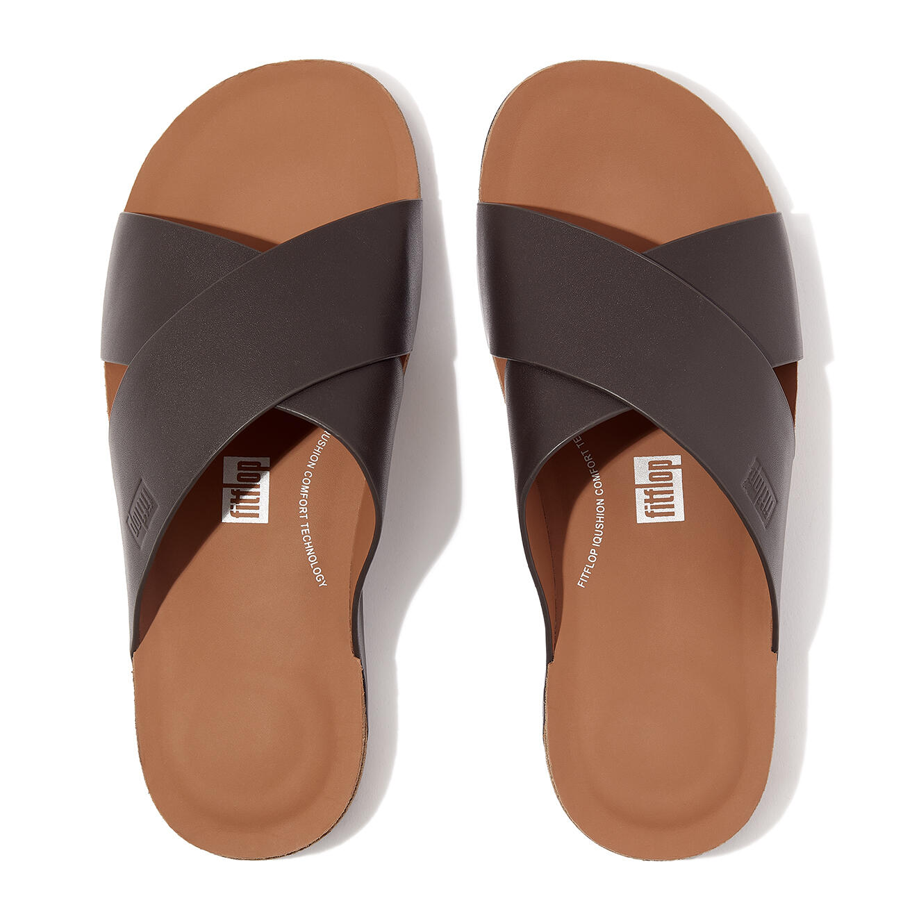 FITFLOP FitFlop Iqushion Men'S Leather Cross Slides  CHOCOLADEBRUIN 44 5/7