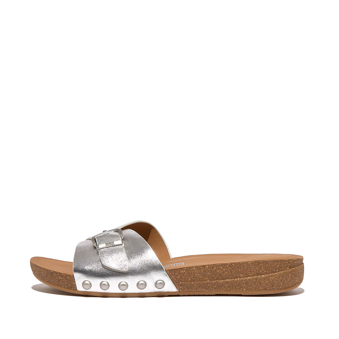 FITFLOP FitFlop Iqushion Adjustable Buckle Metallic-Leather Slides  ZILVER 39 3/7