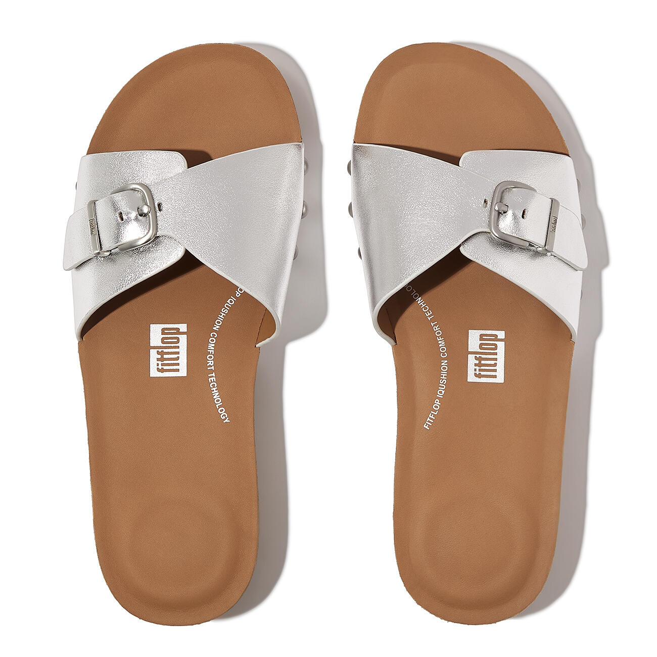 FITFLOP FitFlop Iqushion Adjustable Buckle Metallic-Leather Slides  ZILVER 39 5/7