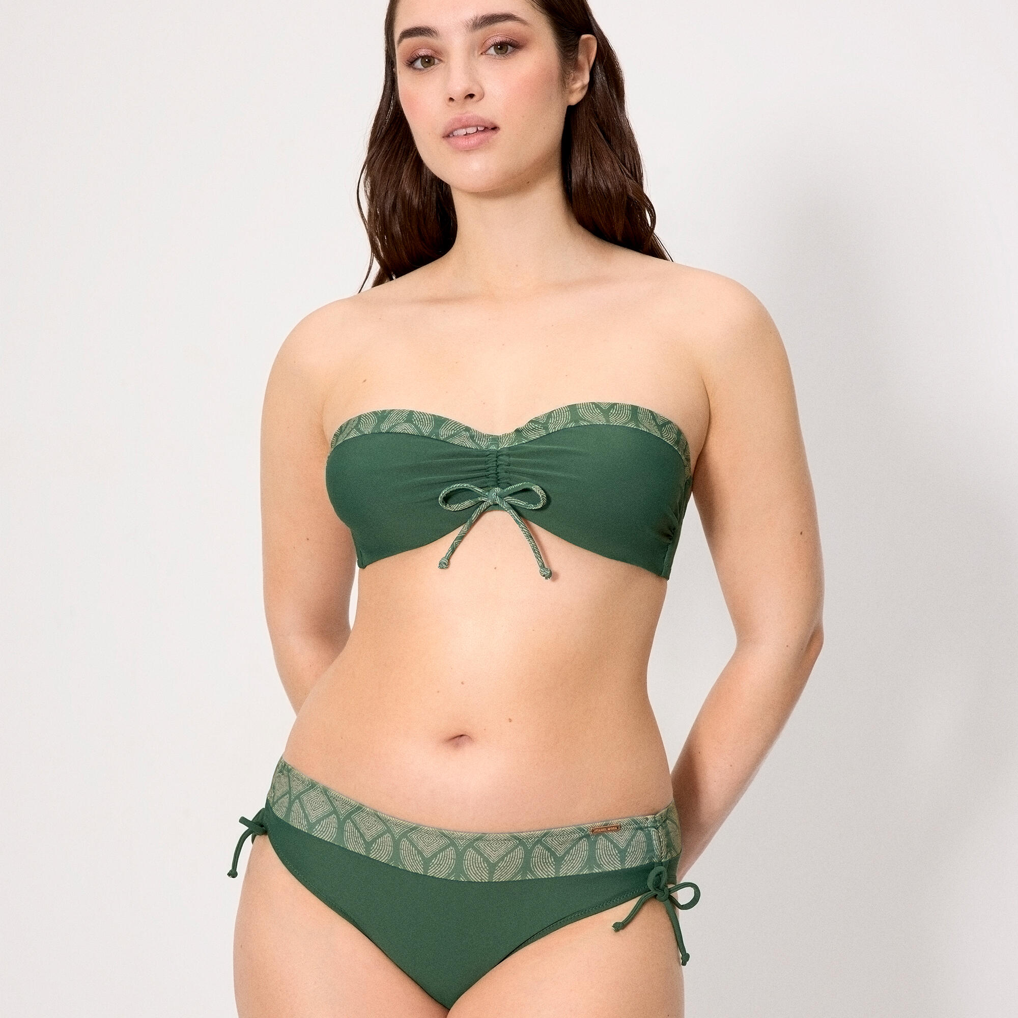 Ensemble bikini bandeau sculptant à motif de feuille verte, bonnet C 1/5