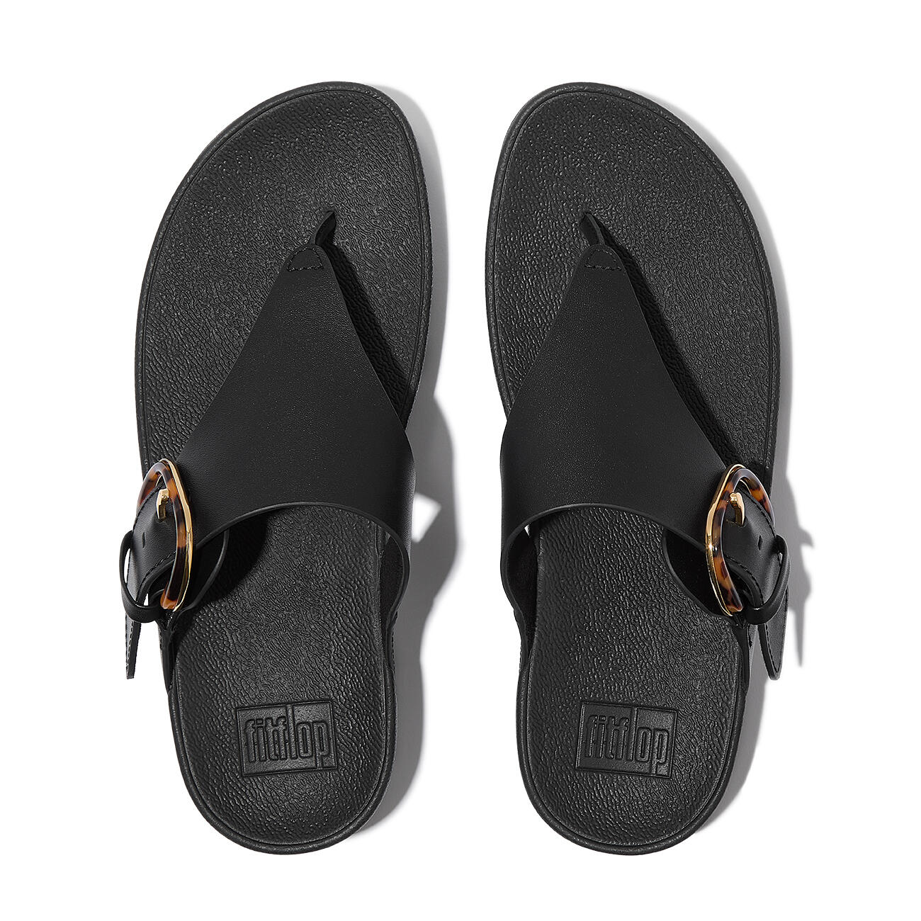 FITFLOP FitFlop Lulu Resin-Buckle Leather Toe-Post Sandals  GEHEEL ZWART 41 5/7