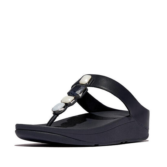 FITFLOP FitFlop Fino Multi-Stone Leather Toe-Post Sandals MIDDERNACHTBLAUW 36