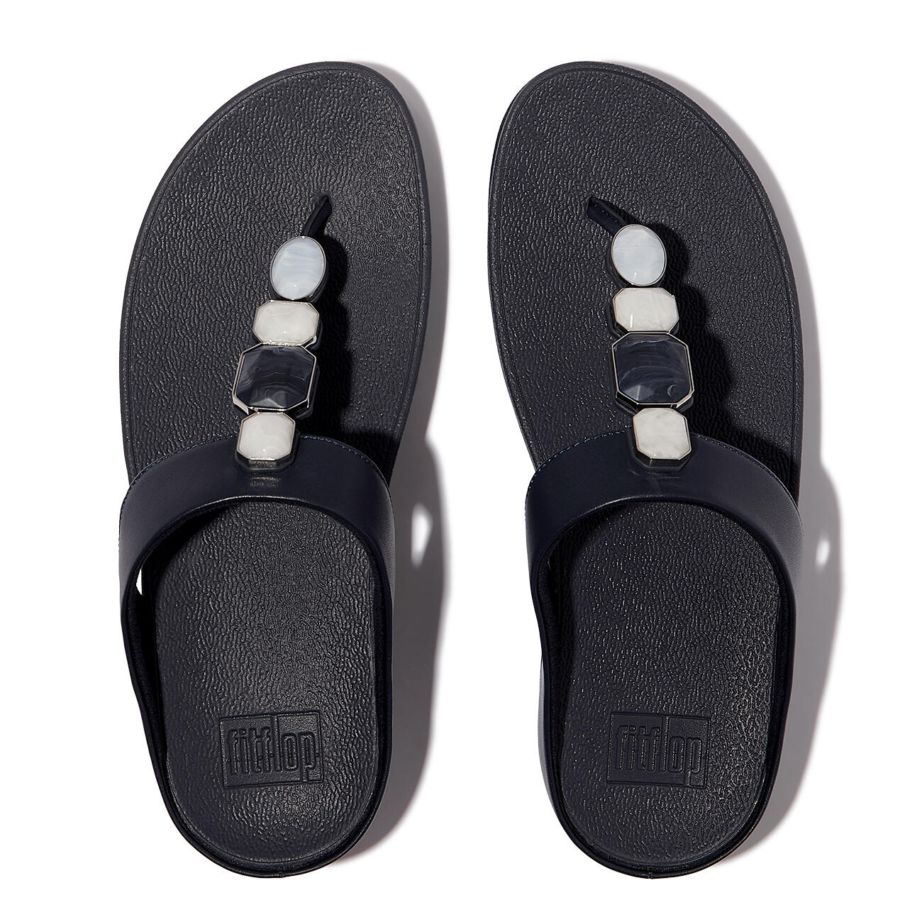 FITFLOP FitFlop Fino Multi-Stone Leather Toe-Post Sandals  MIDDERNACHTBLAUW 41 5/7