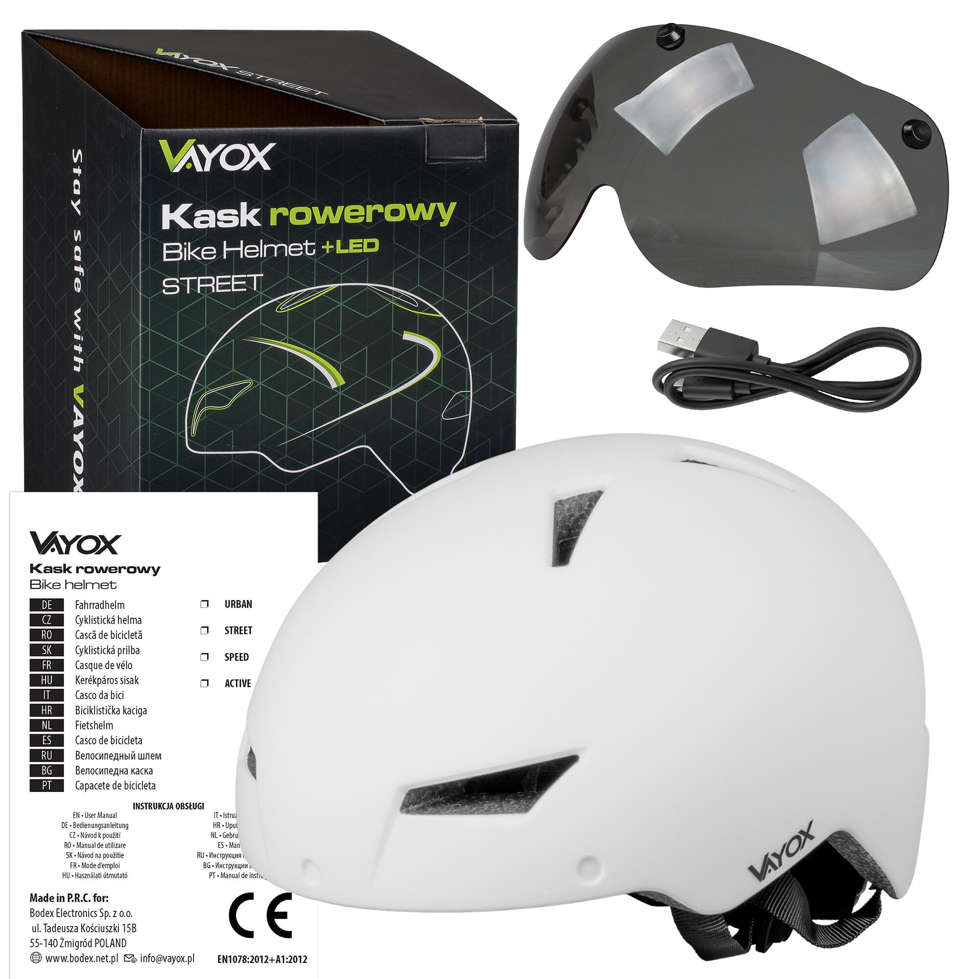 Capacete para bicicleta patins Vayox Street VA0423 com viseira e luz LED 55-58cm 7/7
