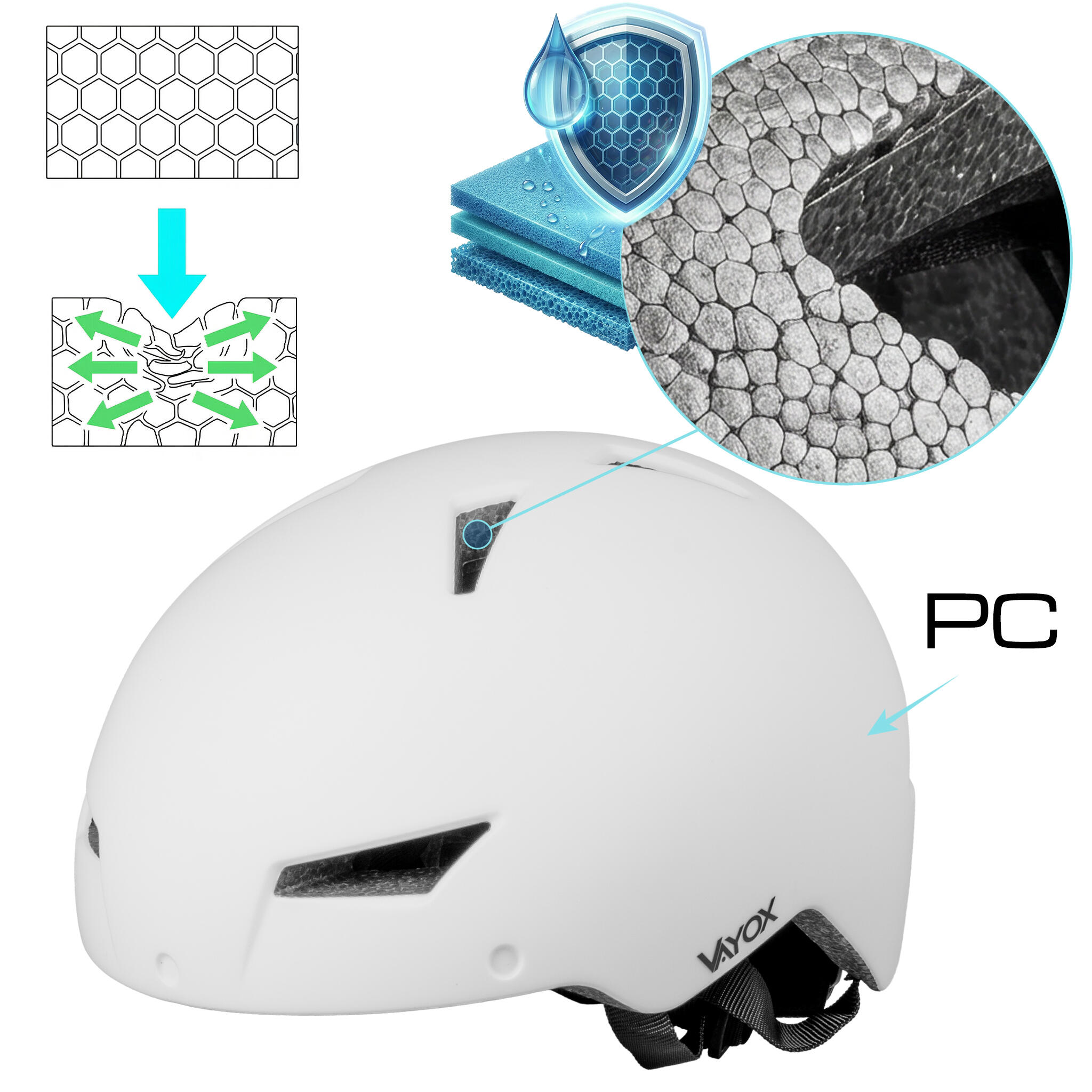 Casco per bici pattini Vayox Street VA0423 con visiera e luce LED 55-58cm 6/7