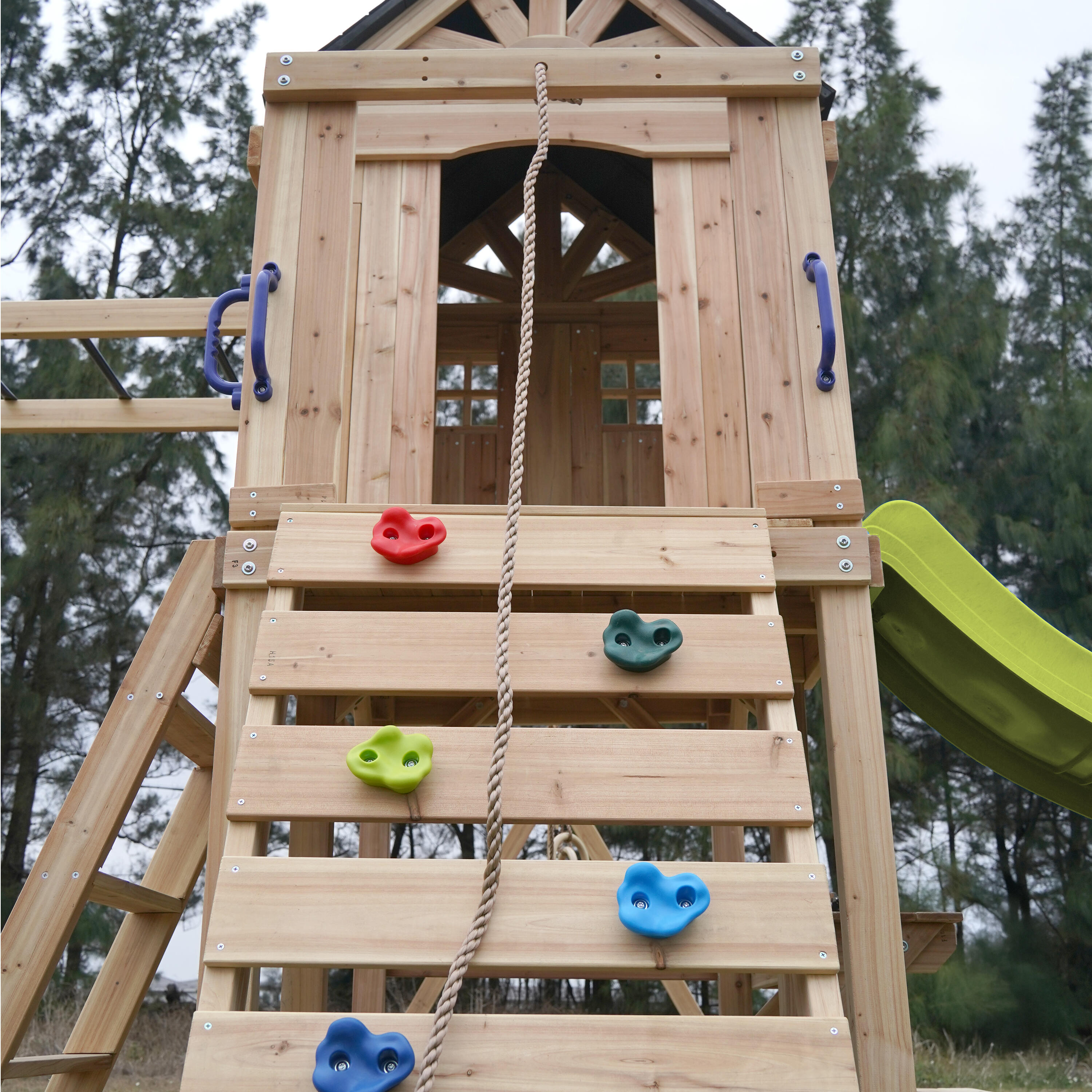 Aire de jeux, AXI Duncan, 2 Balançoires, 1 Toboggan, Bois, Vert Citron 7/7