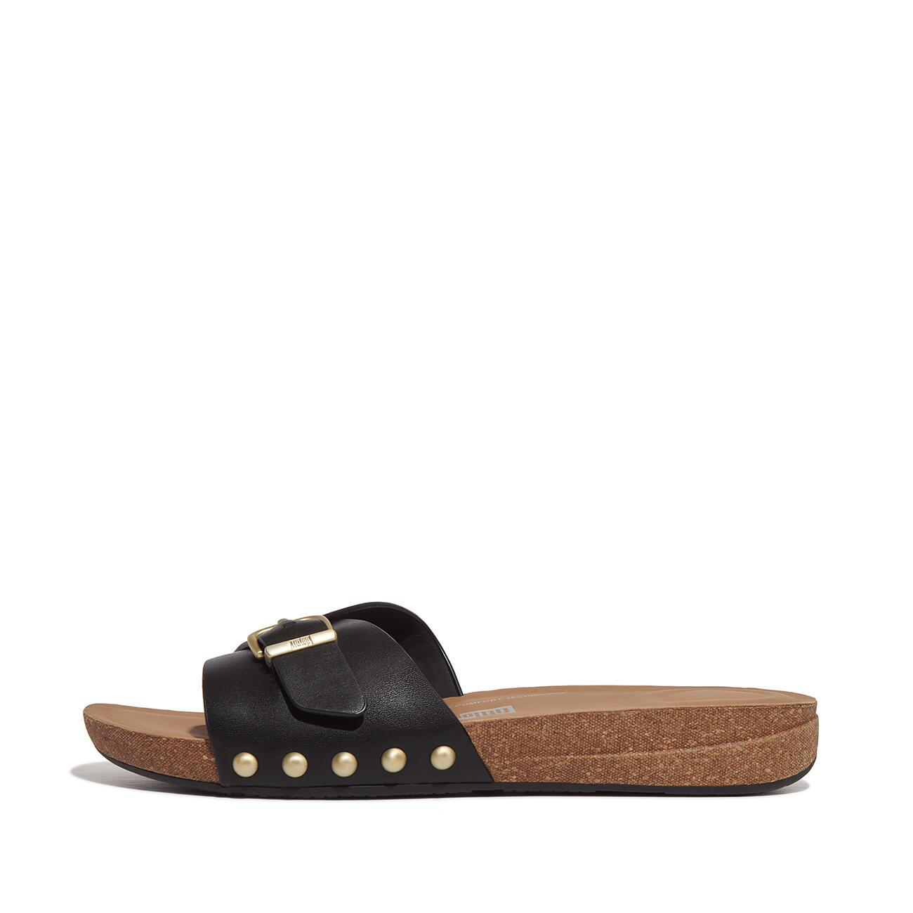 FITFLOP FitFlop Iqushion Adjustable Buckle Leather Slides  ZWART 38 3/7