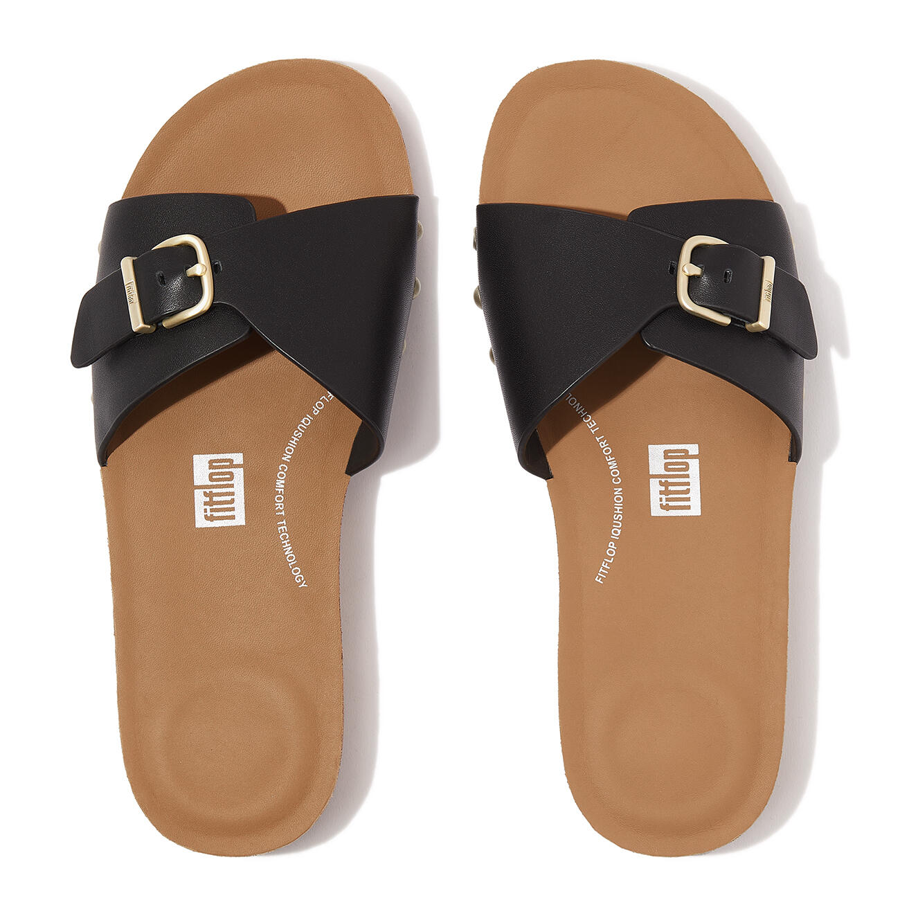 FITFLOP FitFlop Iqushion Adjustable Buckle Leather Slides  ZWART 38 5/7