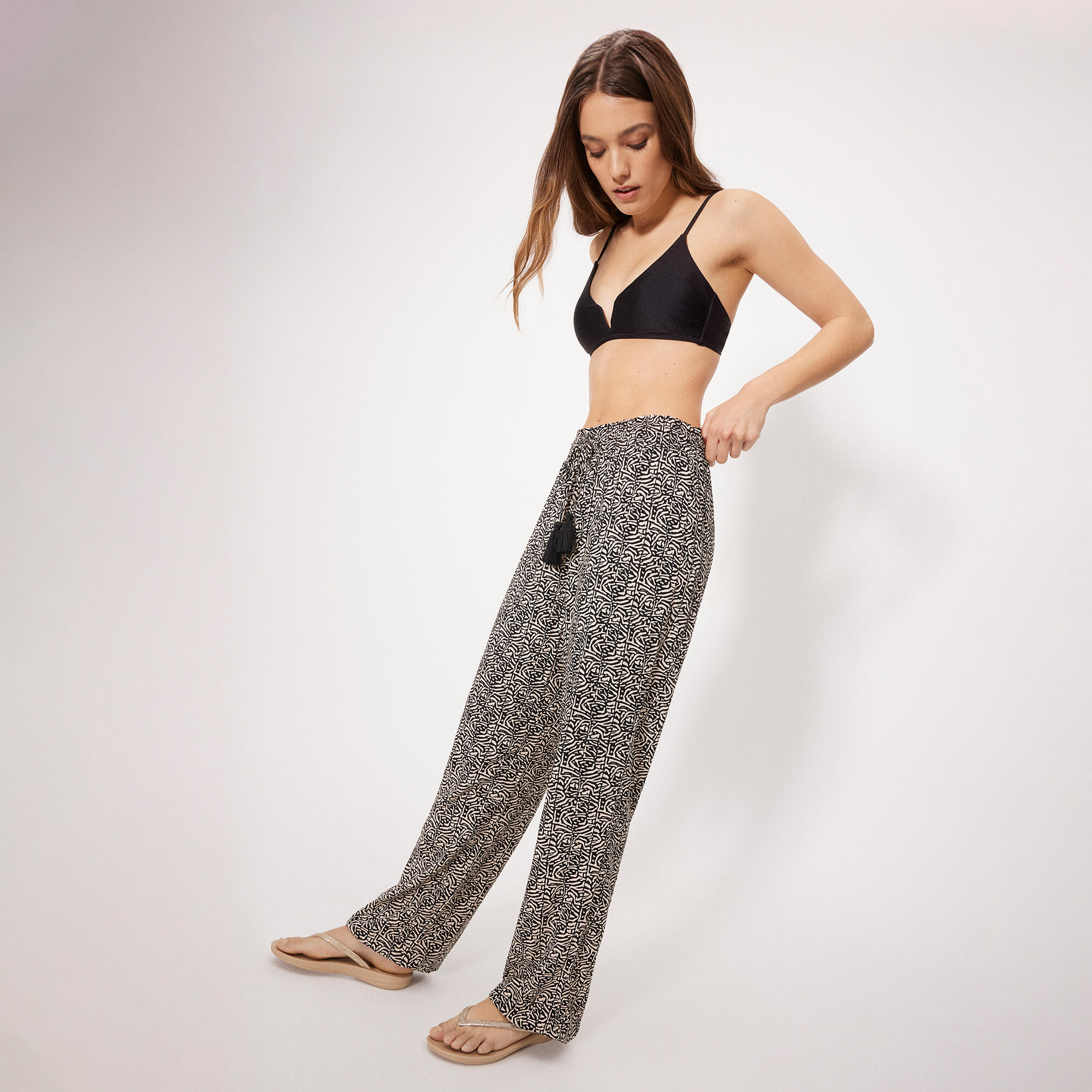 pantalon long imprimé ajustable 3/4