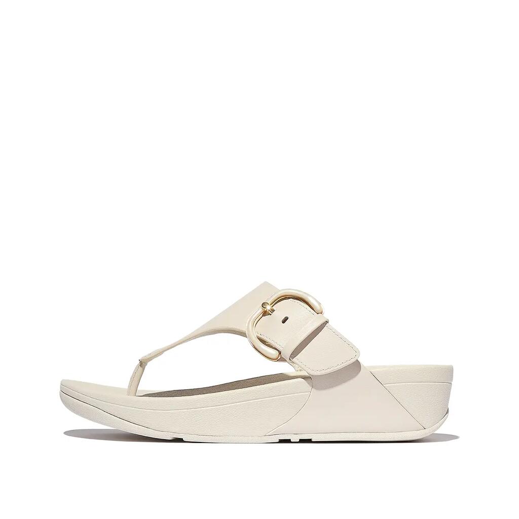 FitFlop Lulu Resin-Buckle Leather Toe-Post Sandals