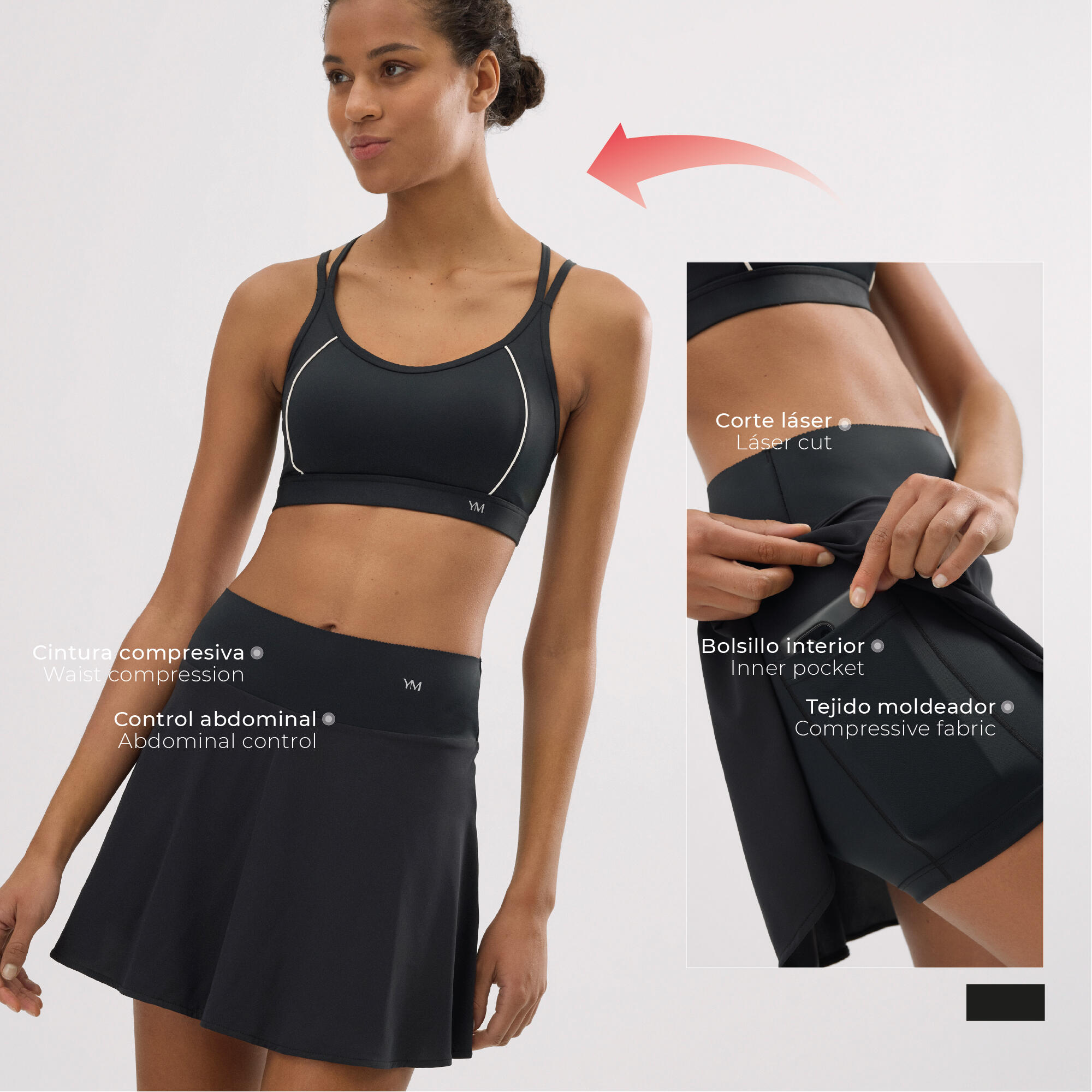Falda deportiva Compressive con short y bolsillo interior negra 6/6