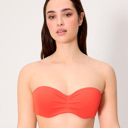 Haut de bikini bandeau en micropiqué corail, bonnet C