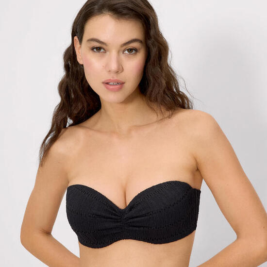 Haut de bikini push-up noir texturé, bonnet C