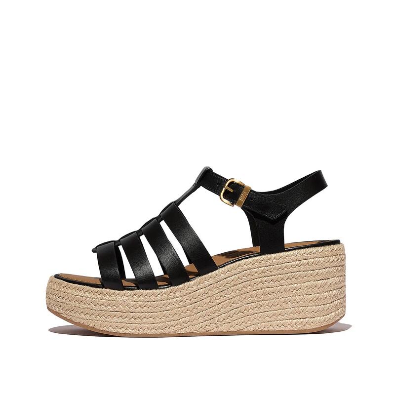 FITFLOP FitFlop Platfforms Espadr. Leather Fisherman Wedge Sandals  ZWART 42