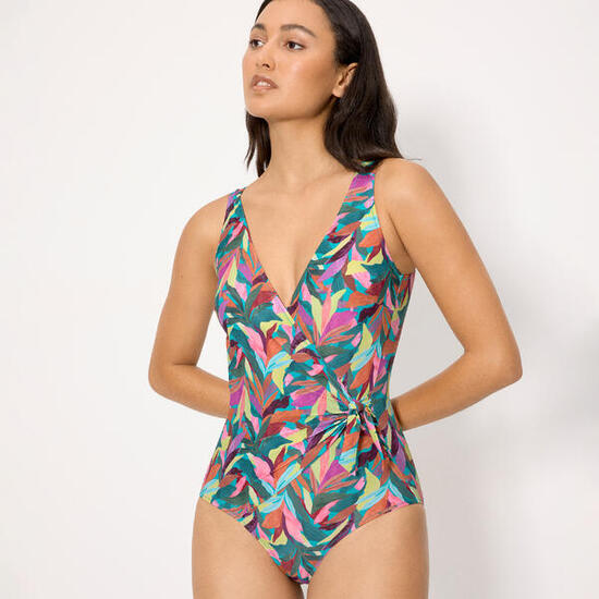 Maillot de bain gainant à motifs de feuilles, bonnet B