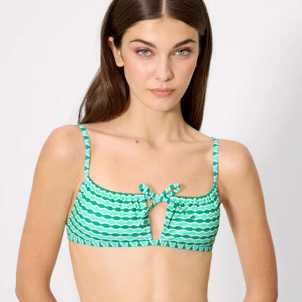 Top bikini triángulo estampado geométrico verde copa B