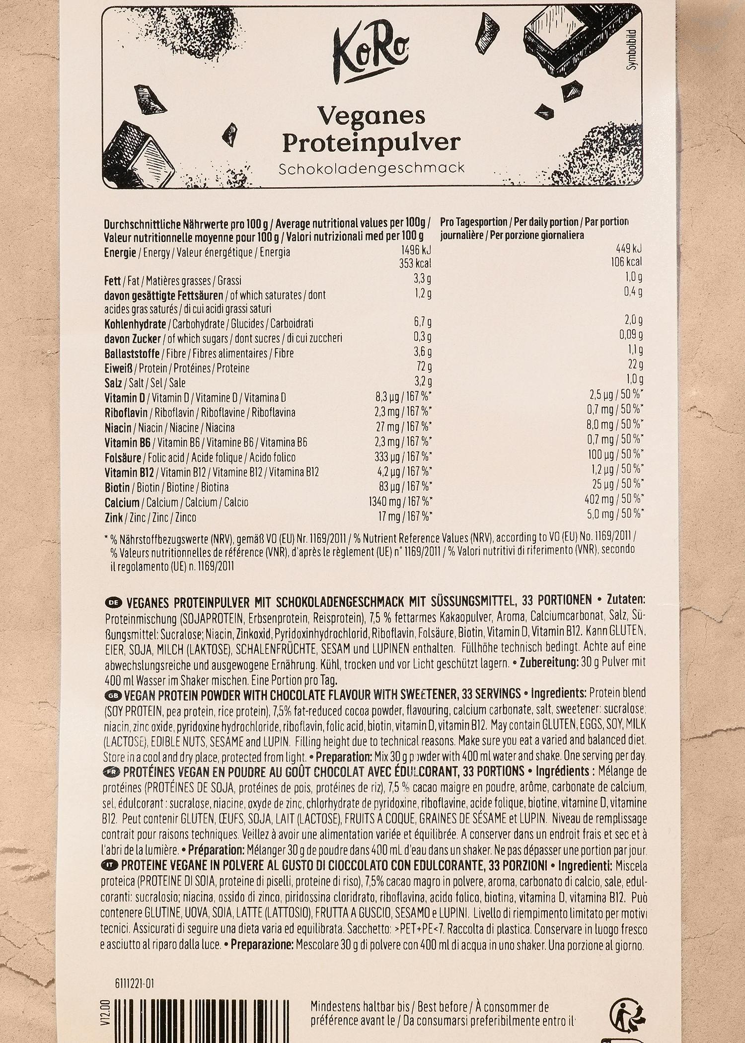 Protéines en poudre vegan au chocolat 1 kg 7/7