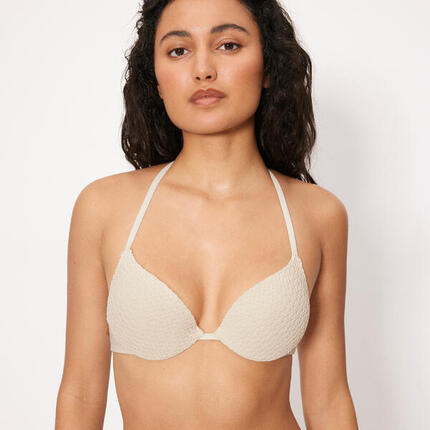 Haut de bikini push-up double en tissu ajouré ivoire, bonnet B