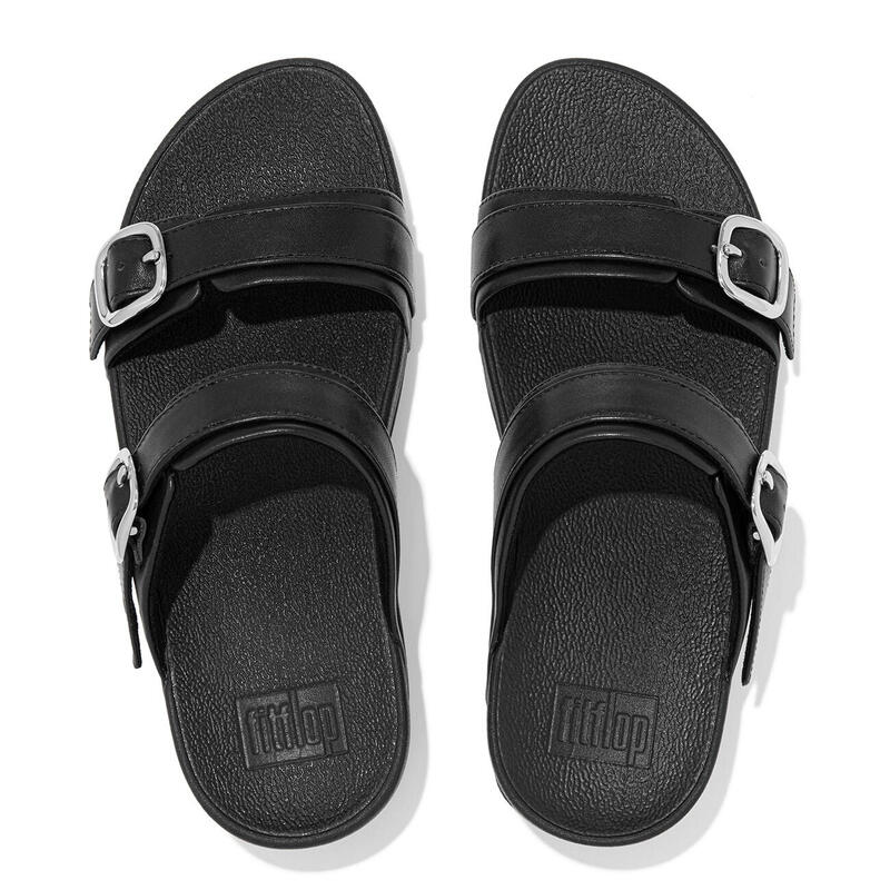 FITFLOP Lulu Verstelbare Leren Slides  GEHEEL ZWART 38