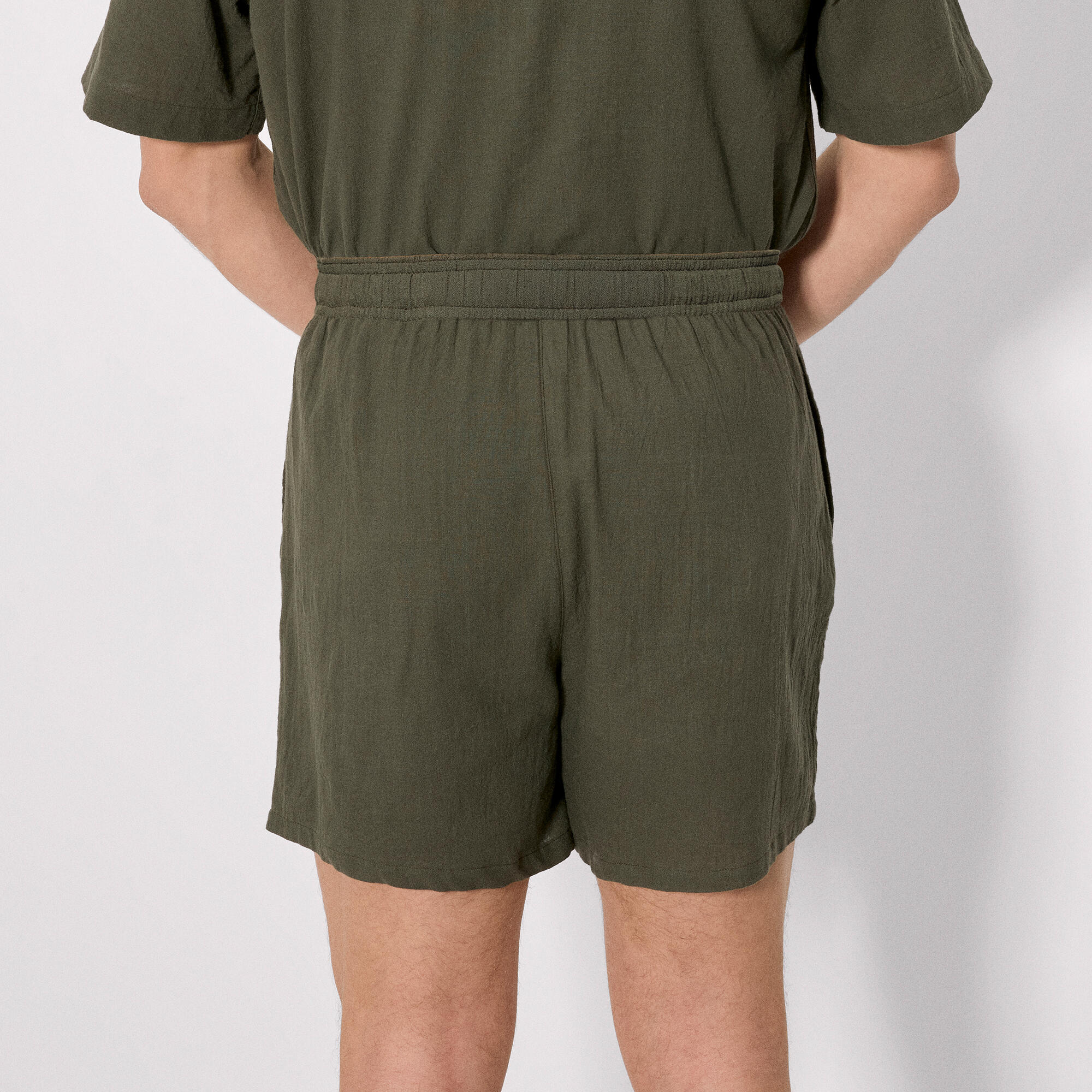 Pantalón corto con cordón efecto lino verde botella 2/4