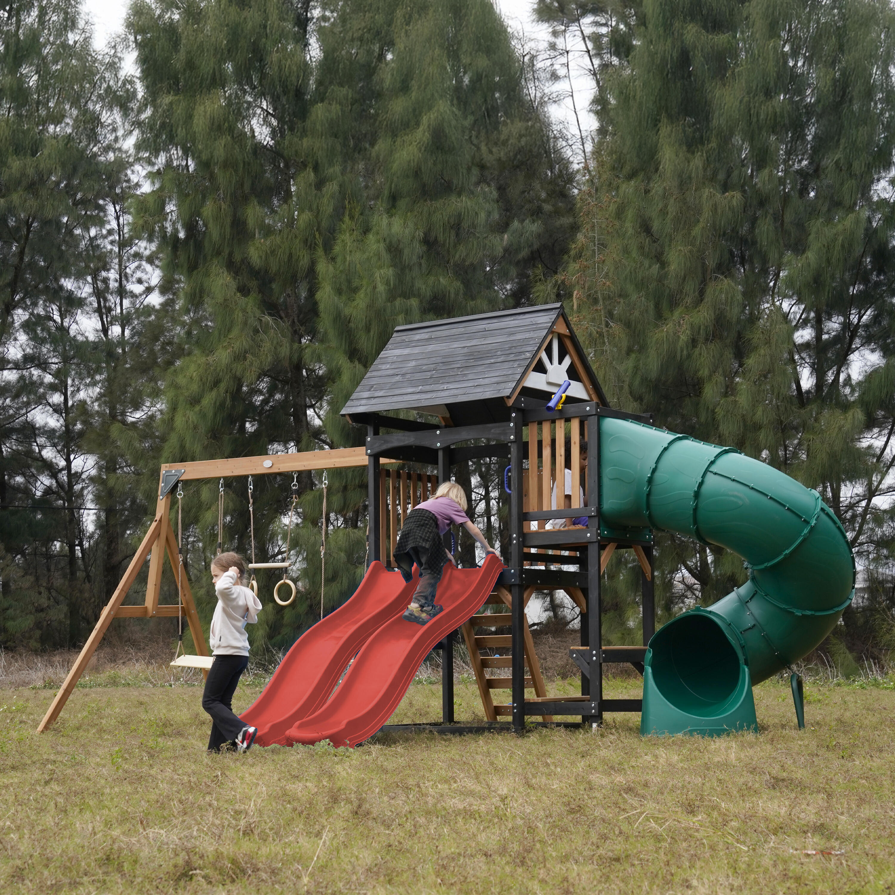 Aire de Jeux - AXI Cody - 2 Balançoires, Toboggan Tubulaire - Rouge 3/7