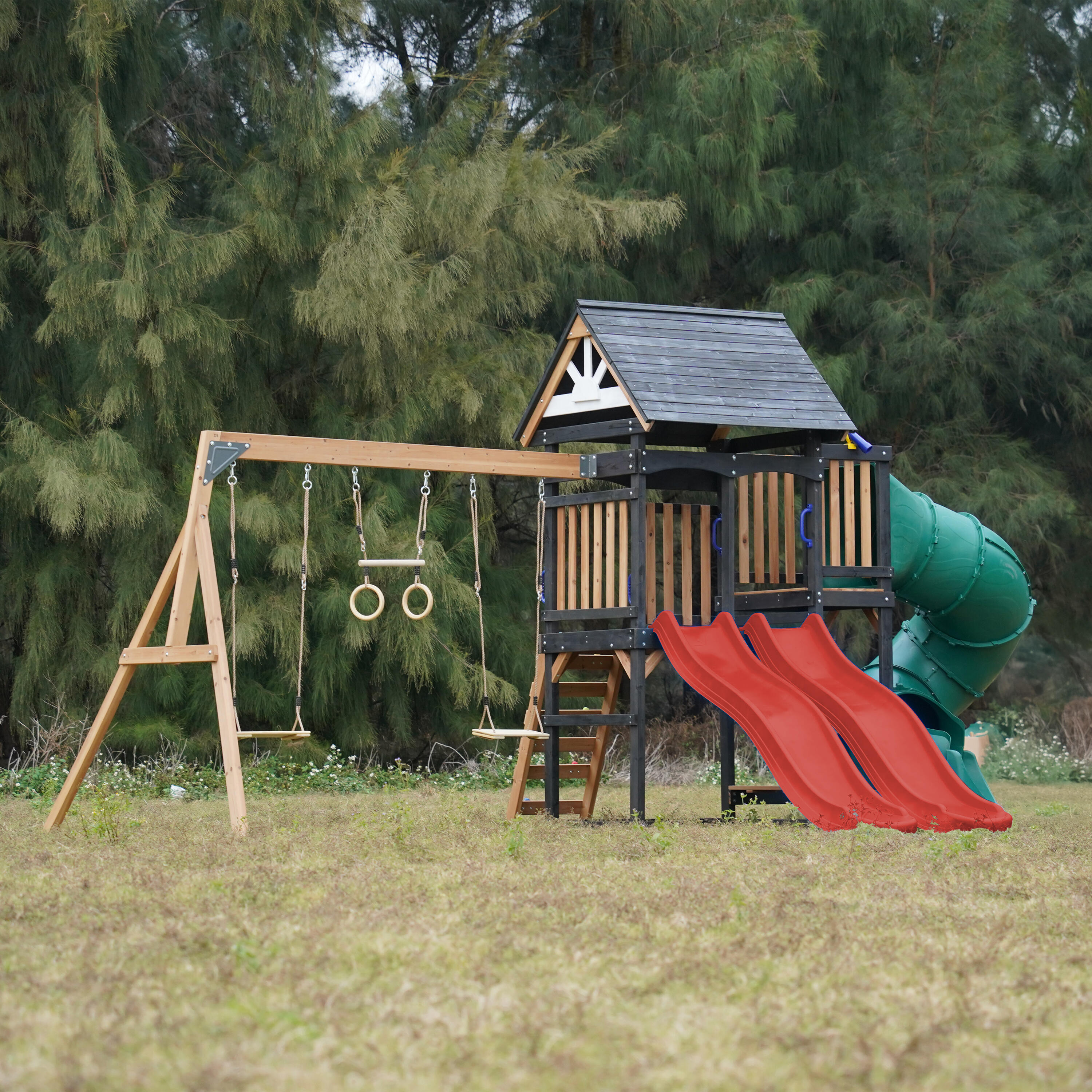 Aire de Jeux - AXI Cody - 2 Balançoires, Toboggan Tubulaire - Rouge 5/7