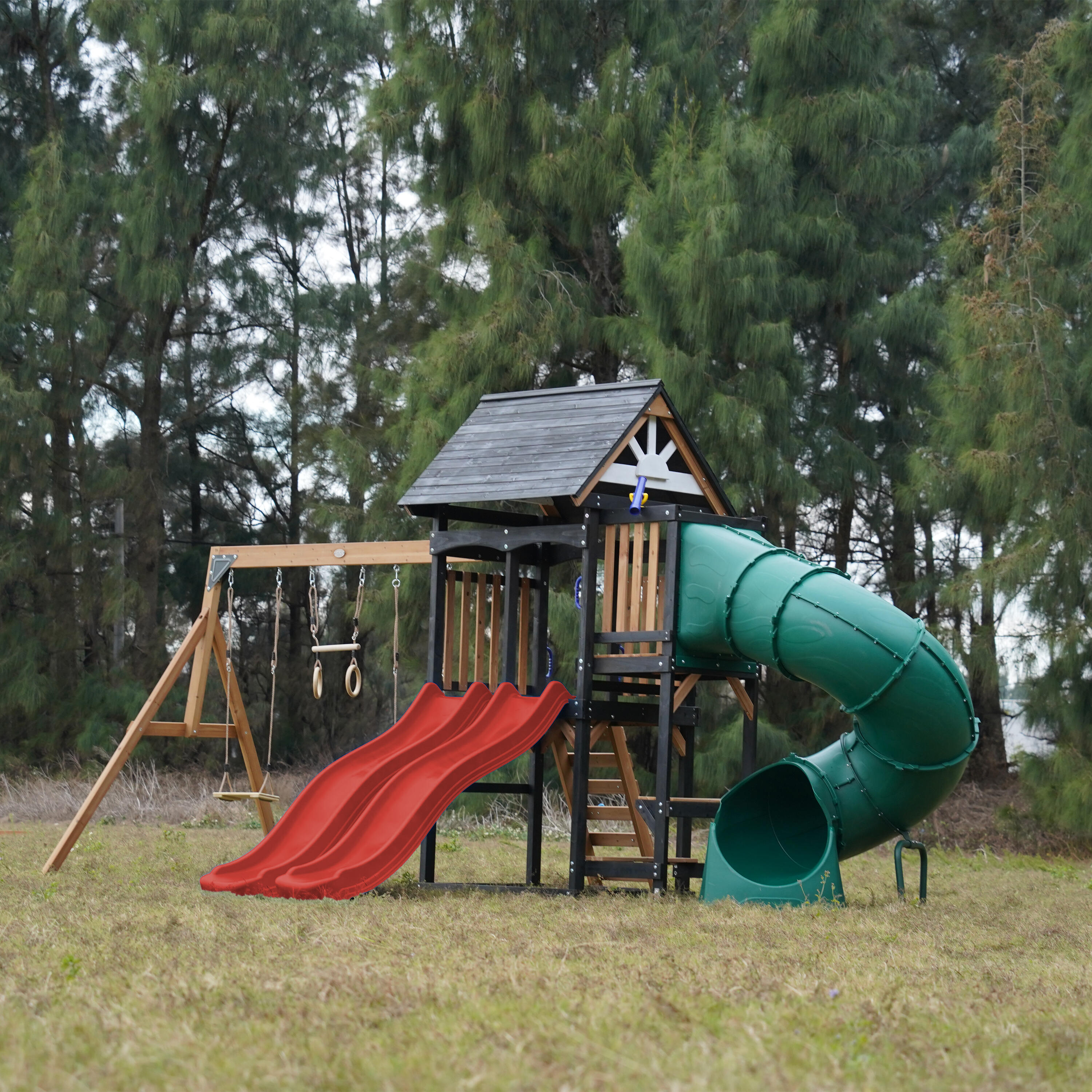 Aire de Jeux - AXI Cody - 2 Balançoires, Toboggan Tubulaire - Rouge 4/7