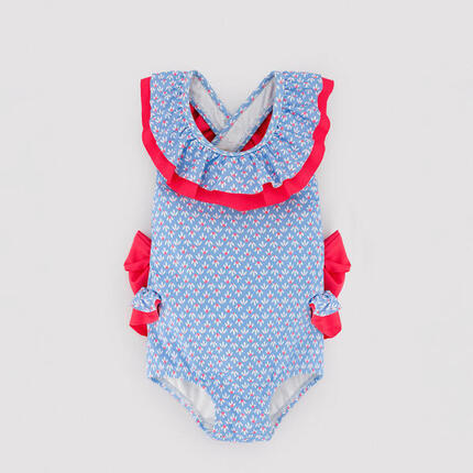 Maillot de bain bébé fille avec volants et nœuds, imprimé floral