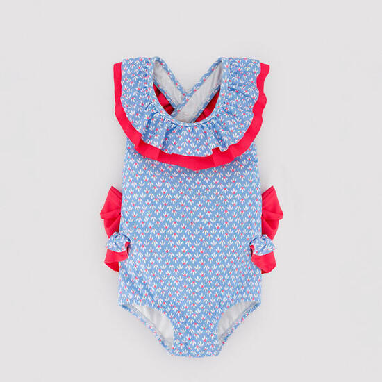 Maillot de bain bébé fille avec volants et nœuds, imprimé floral