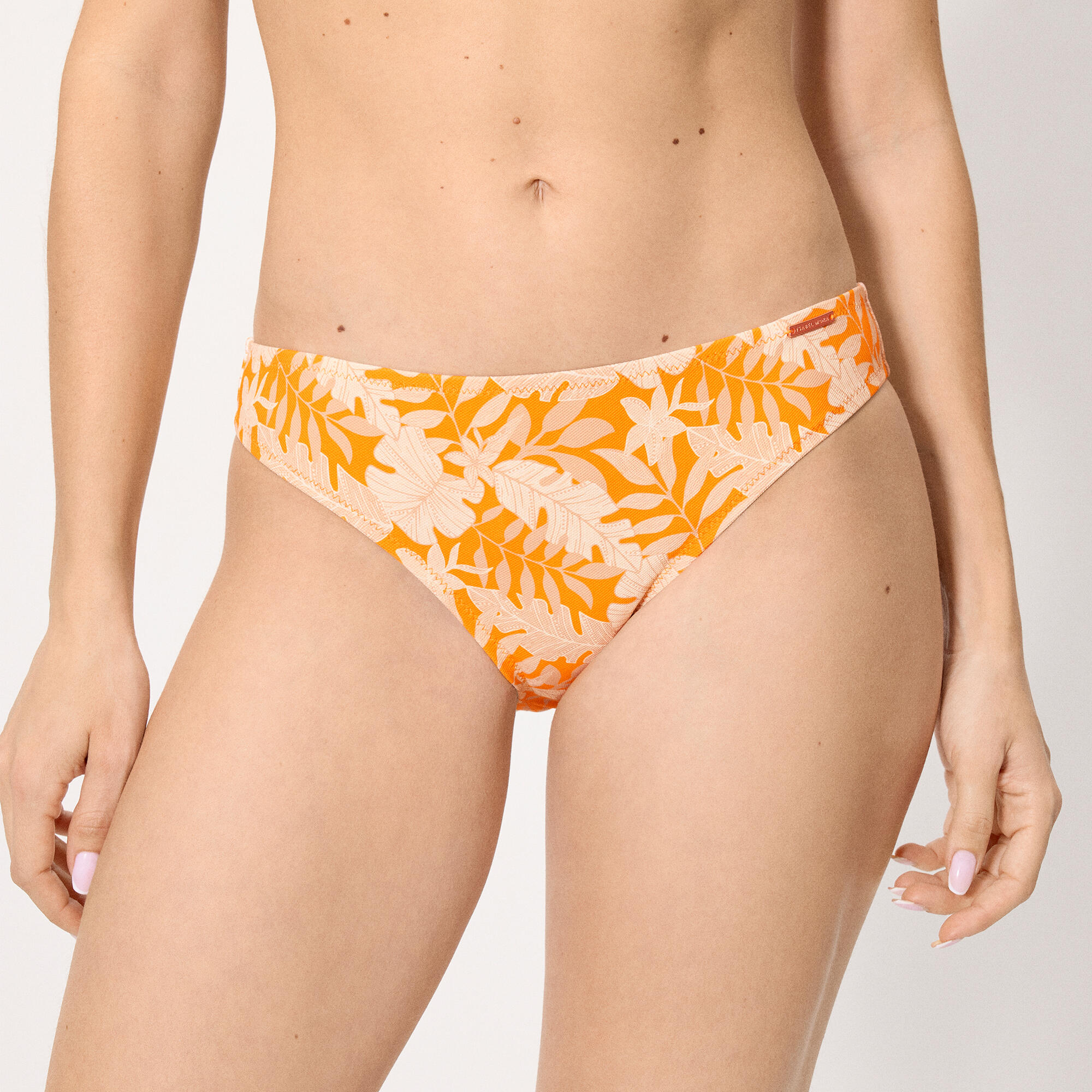 Culotte de bikini jaune à motif de feuilles en micro-piqué 1/4