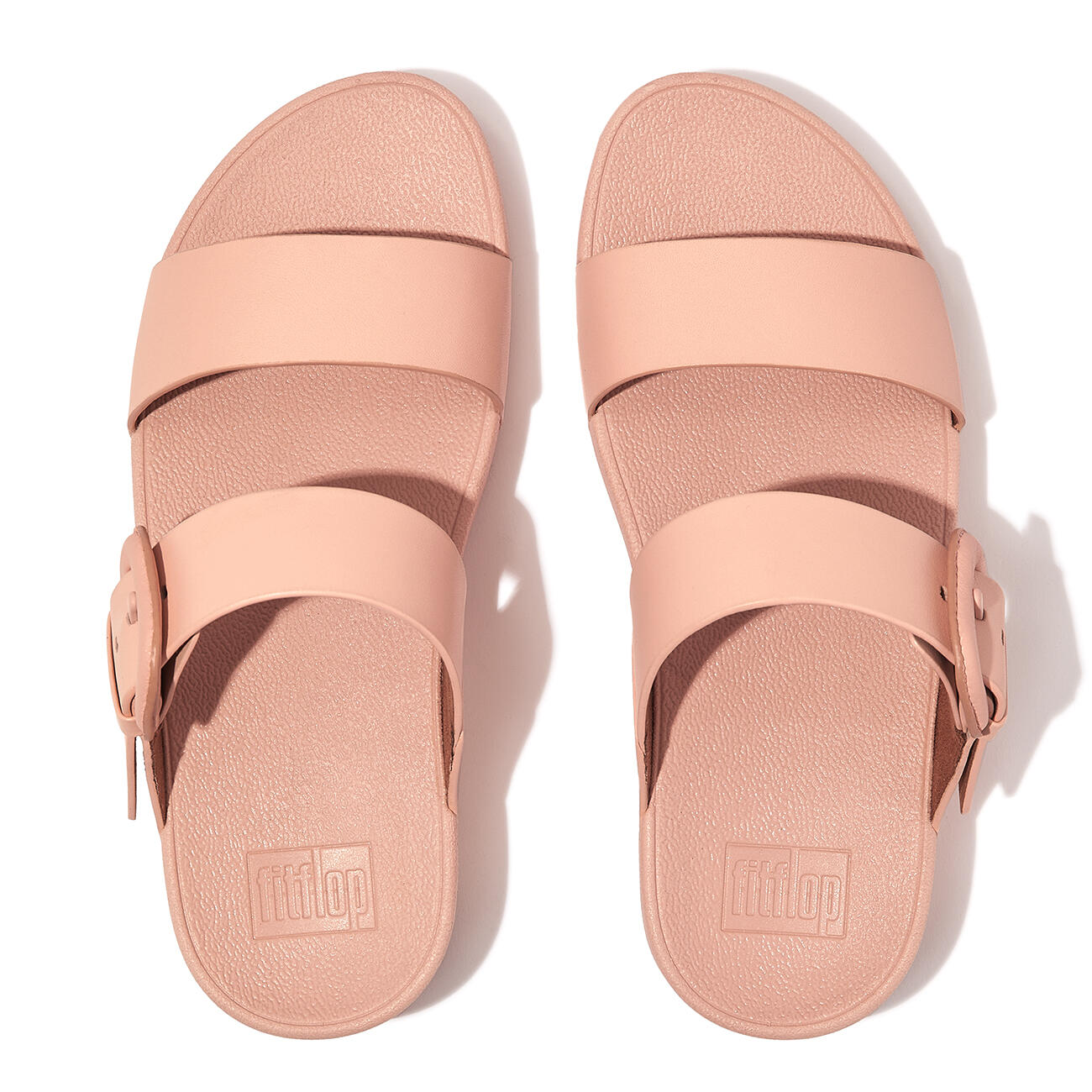 FITFLOP FitFlop Lulu Covered-Buckle Raw-Edge Leather Slides  BLUSH 40 5/7