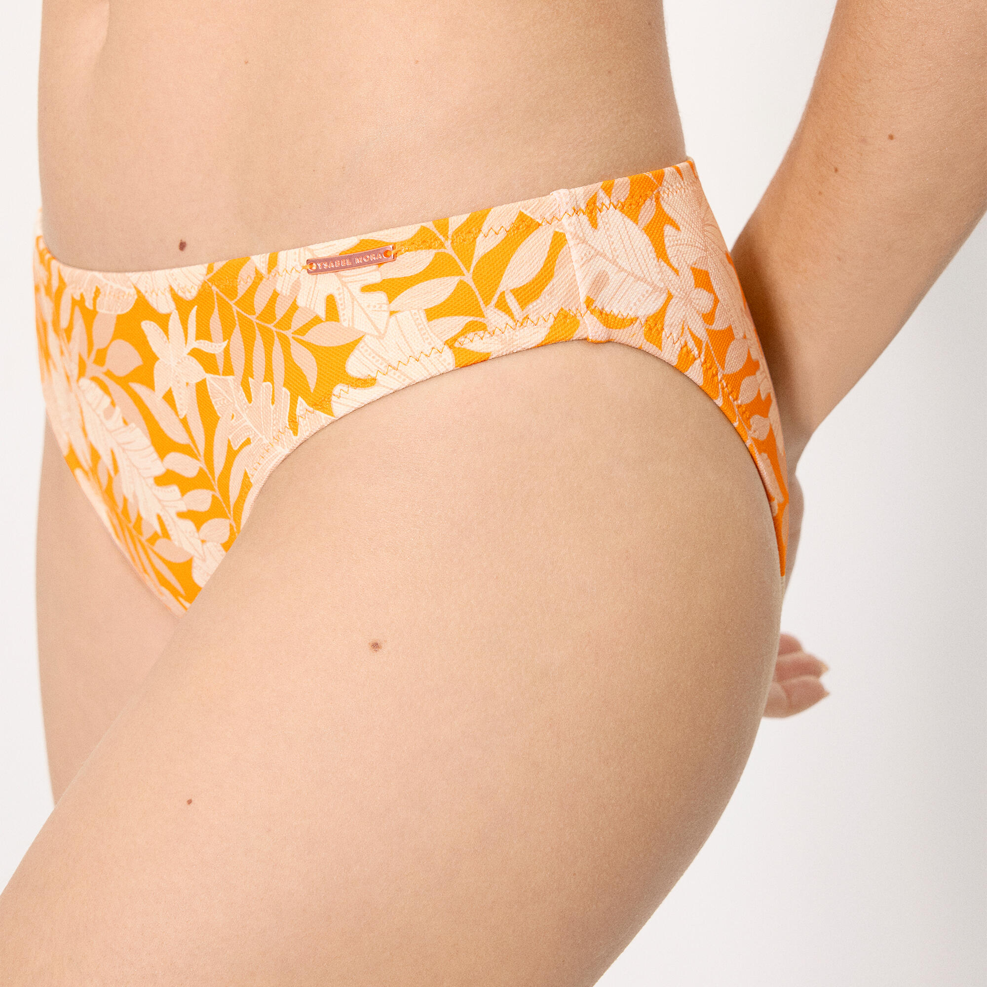 Culotte de bikini jaune à motif de feuilles en micro-piqué 4/4